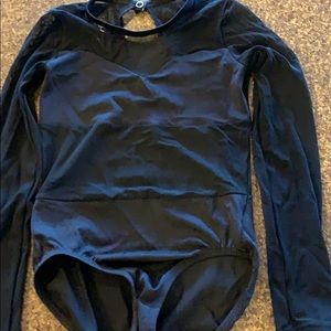 Black mesh sleeve leotard